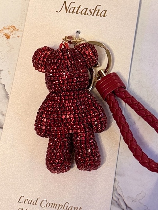 Accessories - RED RHINESTONE BAG CHARM TEDDY BEAR